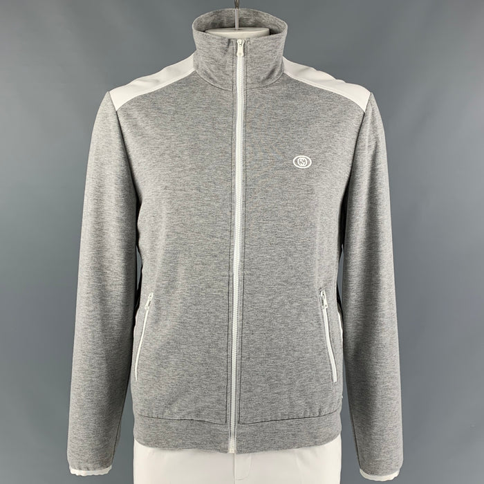 GUCCI Size XL Grey White Color Block Viscose Blend Zip Up Sweatshirt