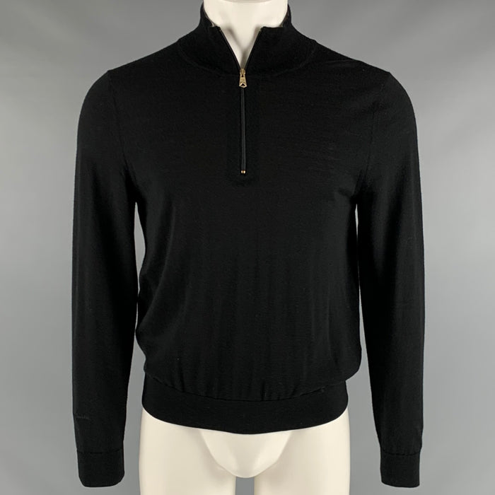 PAUL SMITH Talla S Jersey negro de lana merino con cremallera