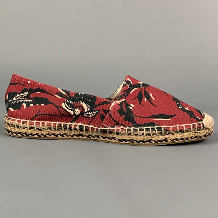 ISABEL MARANT Size 10 Burgundy & Black Canvas Espadrille Flats