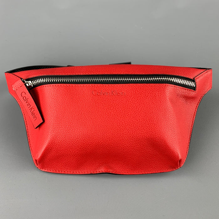 CALVIN KLEIN Red Pebble Grain Leather Fanny Pack