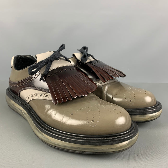 PRADA Size 8 Grey Brown Perforated Leather Lace Up Shoes