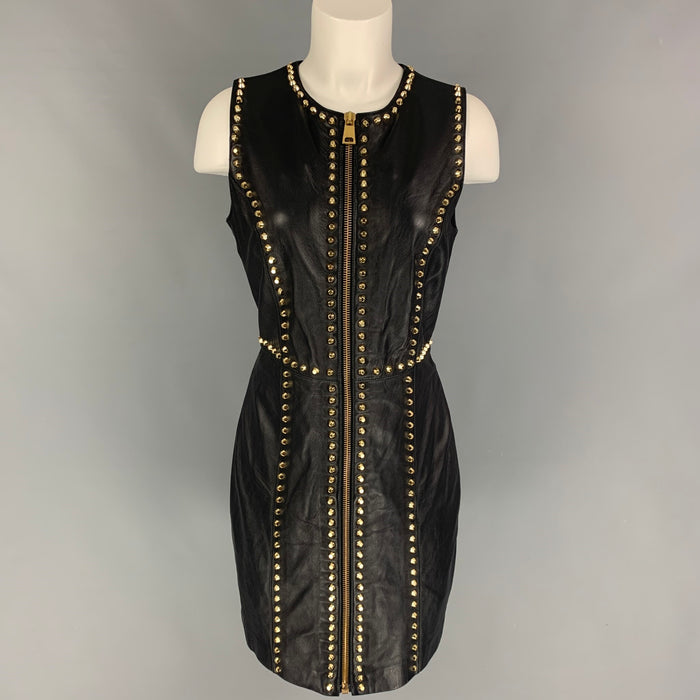 VERSUS by GIANNI VERSACE Size 6 Black Studded Zip Up Dress