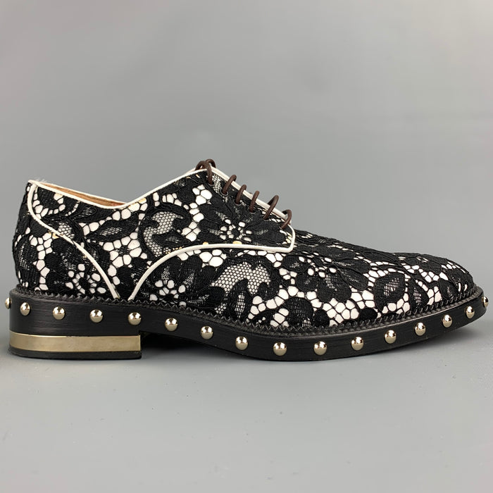 GIVENCHY Nika Size 7.5 Black & White Lace Leather Studded Lace Up Shoes