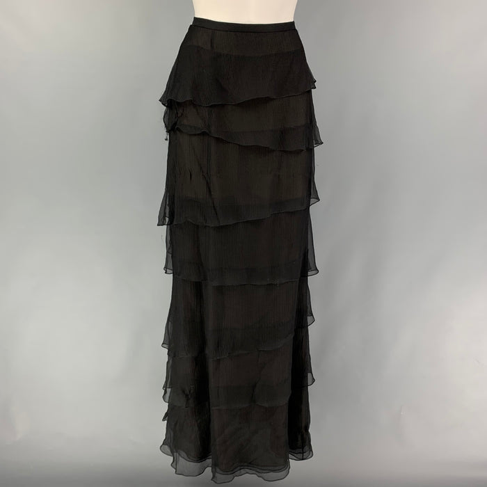 OSCAR DE LA RENTA Size 8 Black Ruffled Long Skirt