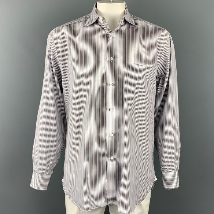 ERMENEGILDO ZEGNA Size XL White & Blue Stripe Cotton Long Sleeve Shirt