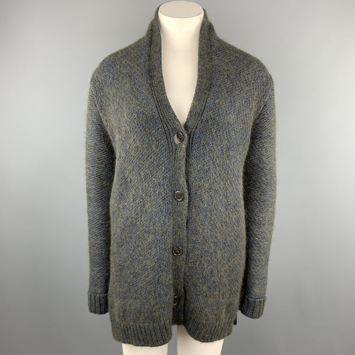 JIL SANDER Size 10 Blue & Green Cashmere Blend Chunky Oversized Cardigan