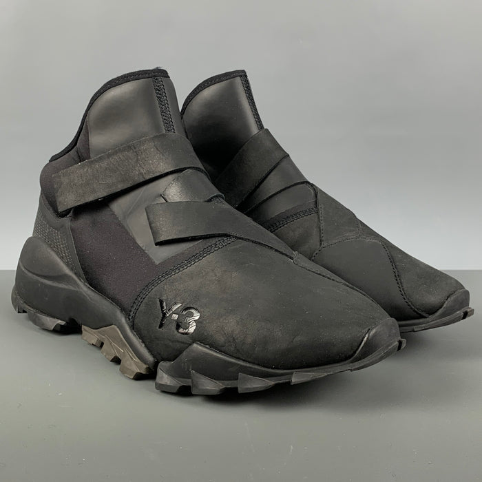 Y-3 Size 11.5 Black Mixed Materials Nylon High Top Sneakers