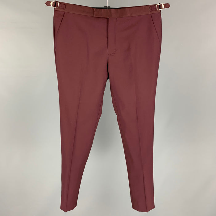 PAUL SMITH Talla 32 Pantalón de vestir con bragueta y cremallera de mohair de lana burdeos