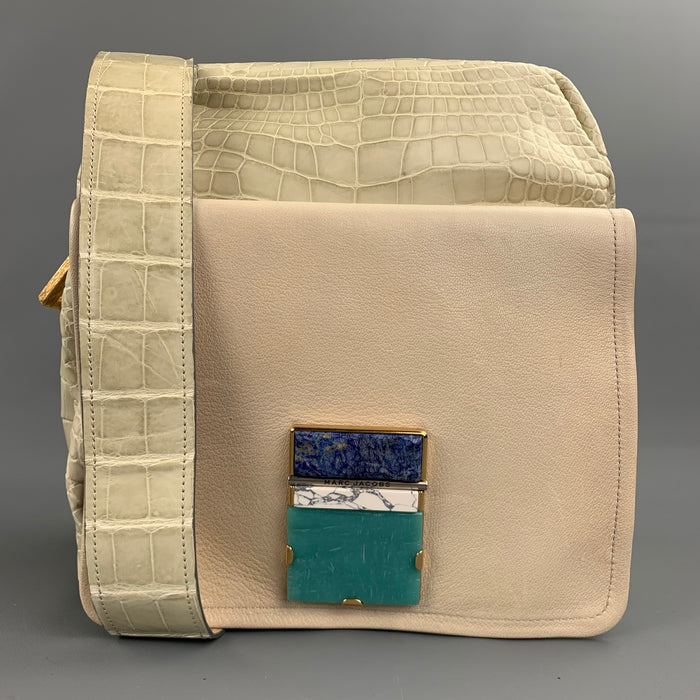 MARC JACOBS Pastel Mint Green Crocodile Embossed Leather Stone Crossbody