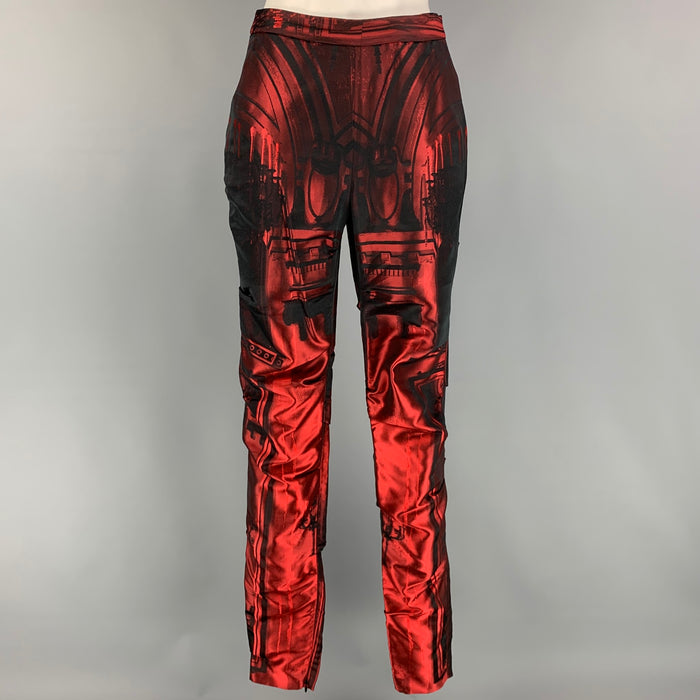 PAUL SMITH Talla 4 Pantalones de vestir fruncidos tapizados en mezcla de acetato burdeos y negro