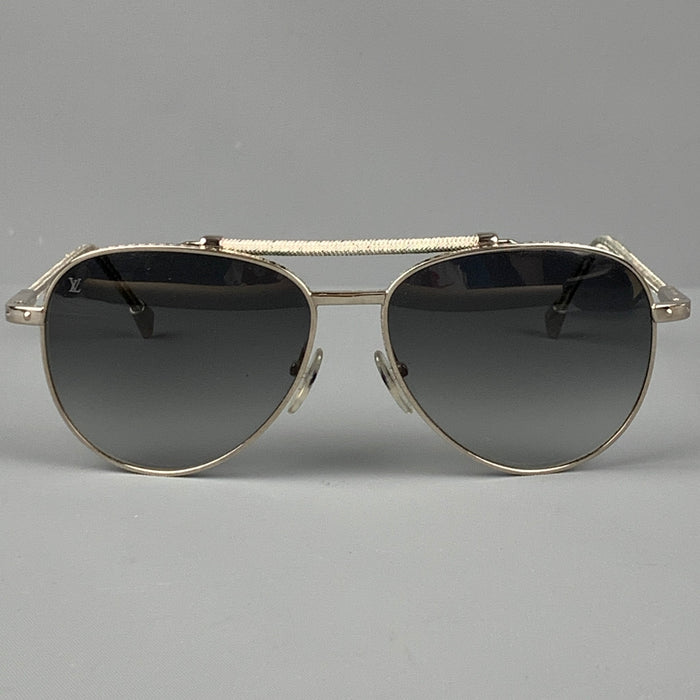 LOUIS VUITTON Silver Grey Metal Aviator Sunglasses