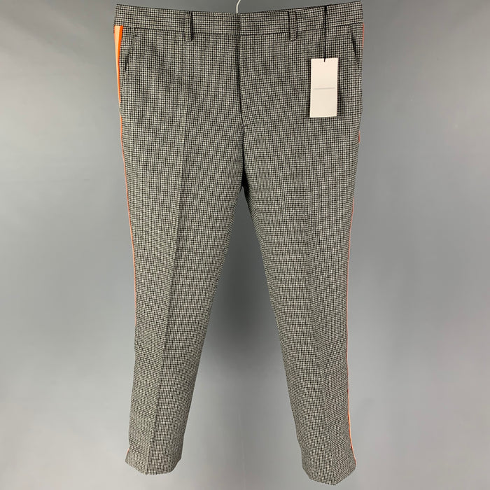 CALVIN KLEIN 205W39NYC Size 34 Grey Black Houndstooth Wool Tuxedo Dress Pants