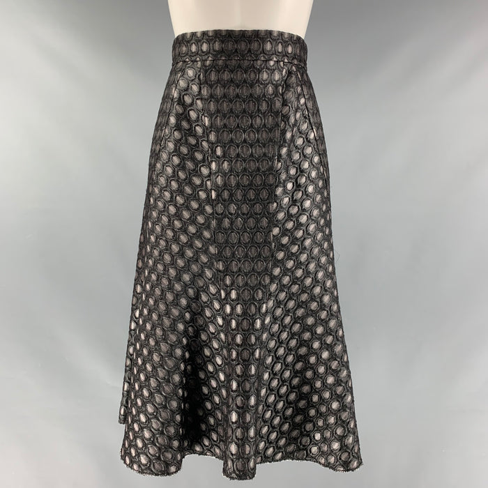 PRADA Size 2 Black Silver Acrylic Blend Dots A-Line Skirt
