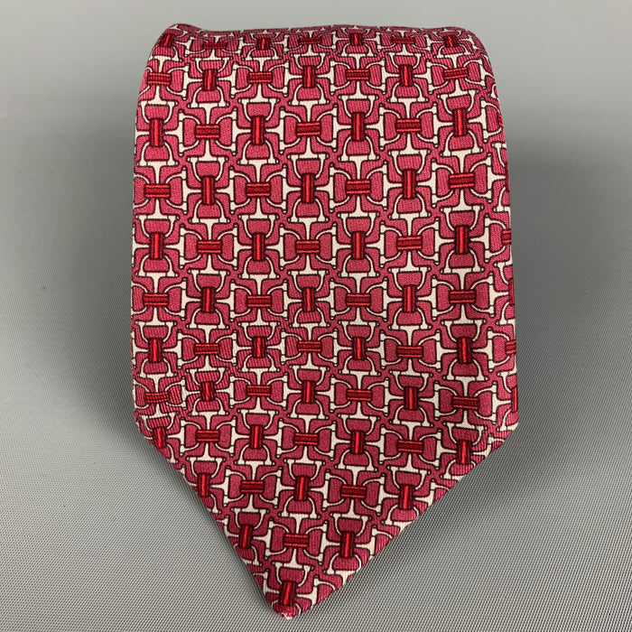 HERMES 7058 TA Purple White Equestrian Silk Tie
