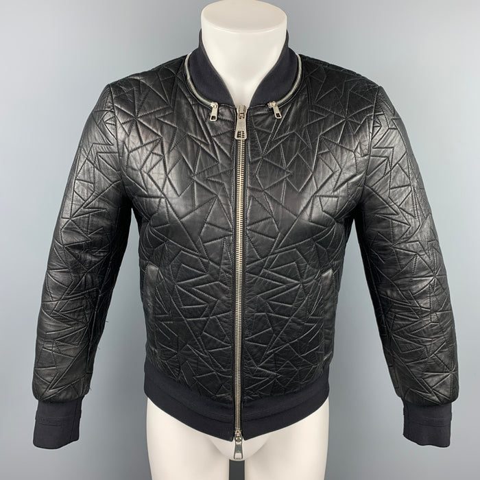 NEIL BARRETT Size S Black Quilted Leather Zip Up Bomber Jacket