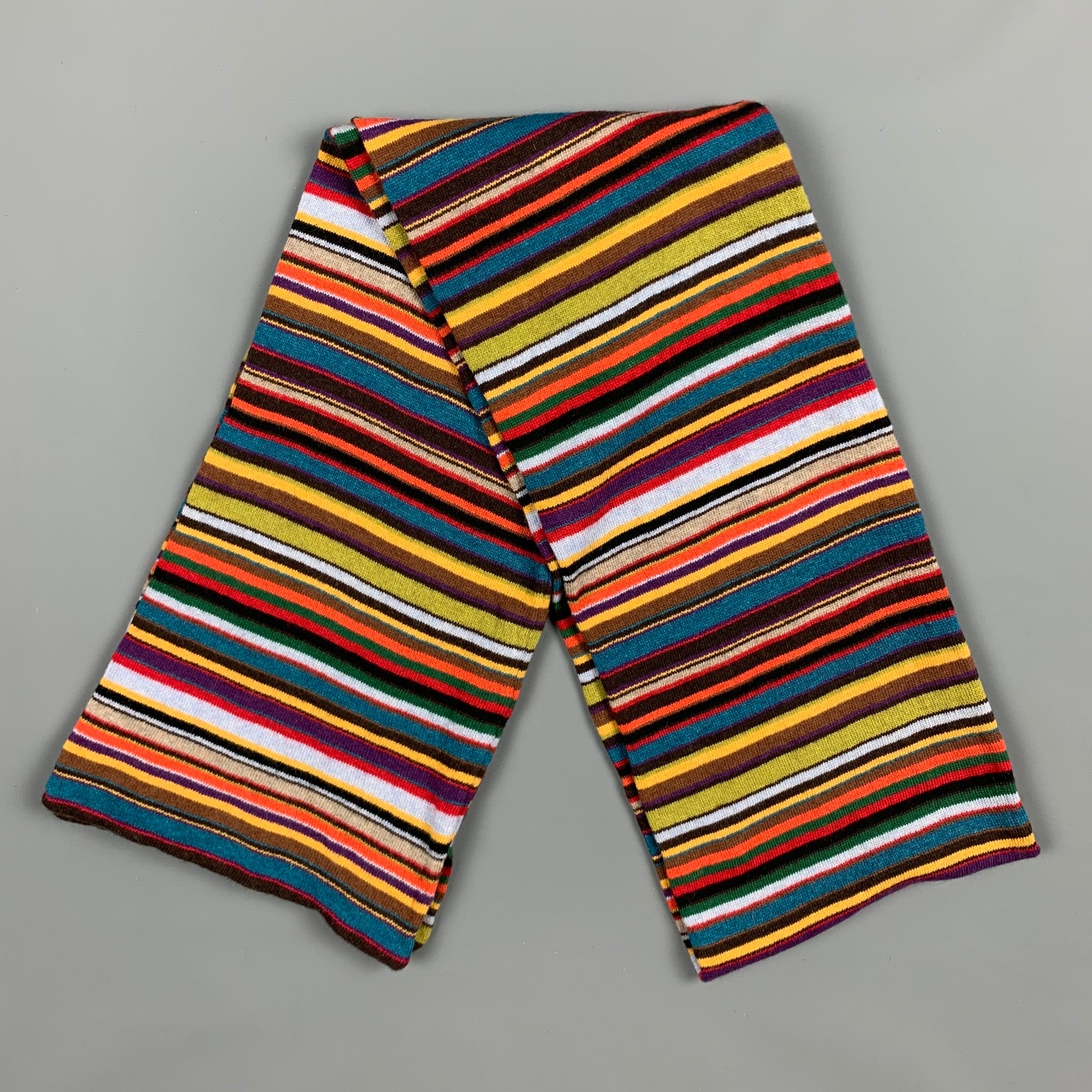 PAUL SMITH Multi-Color Stripe Knitted Wool Cashmere Blend Scarf