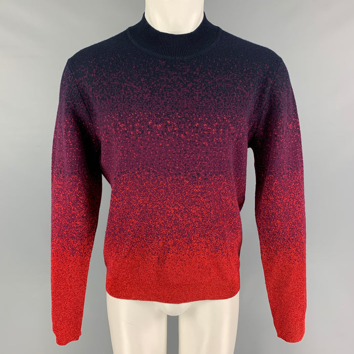 MISSONI Size M Navy Red Metallic Wool Blend Mock Neck Pullover