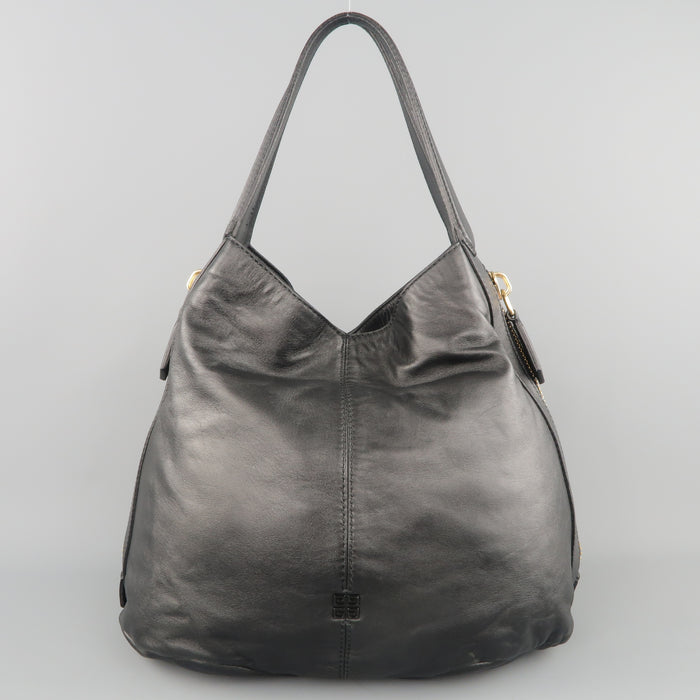 GIVENCHY Black Leather Gold Zip Expandable TINHAN SHOPPER Hobo Tote Handbag