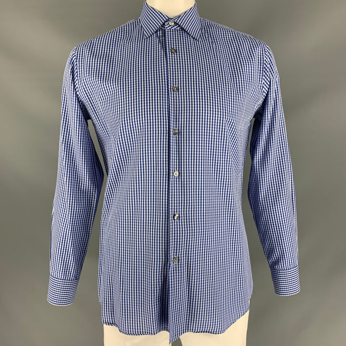 PAUL SMITH Camisa de manga larga de corte slim de algodón a cuadros azul y blanco talla XL