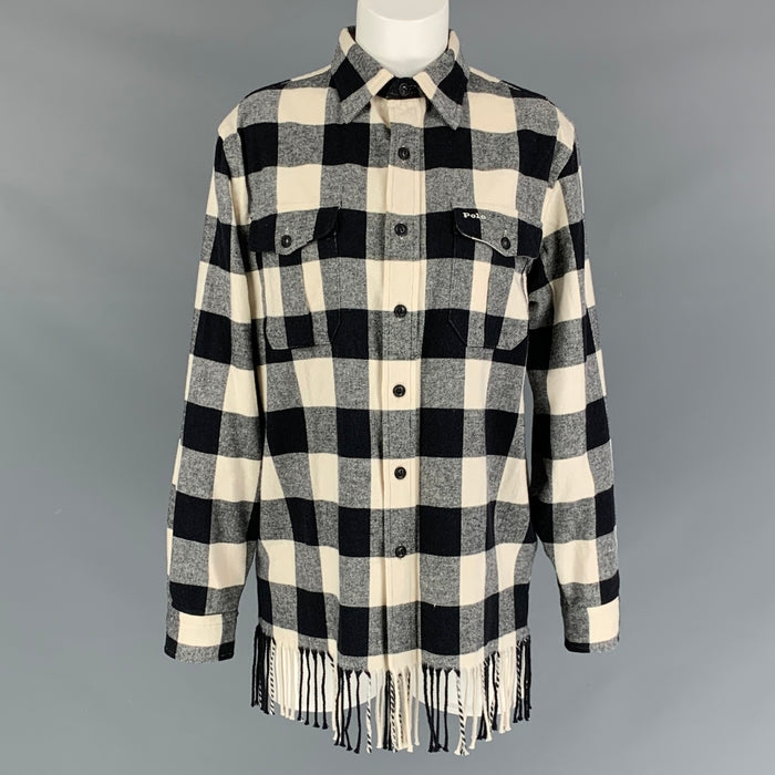 POLO by RALPH LAUREN Size M Black & Cream Cotton Plaid Oversized Shirt