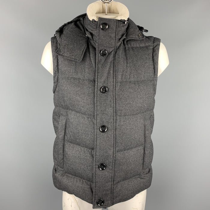 HUGO BOSS Size 44 Charcoal Quilted Wool Blend Hooded Down Vest
