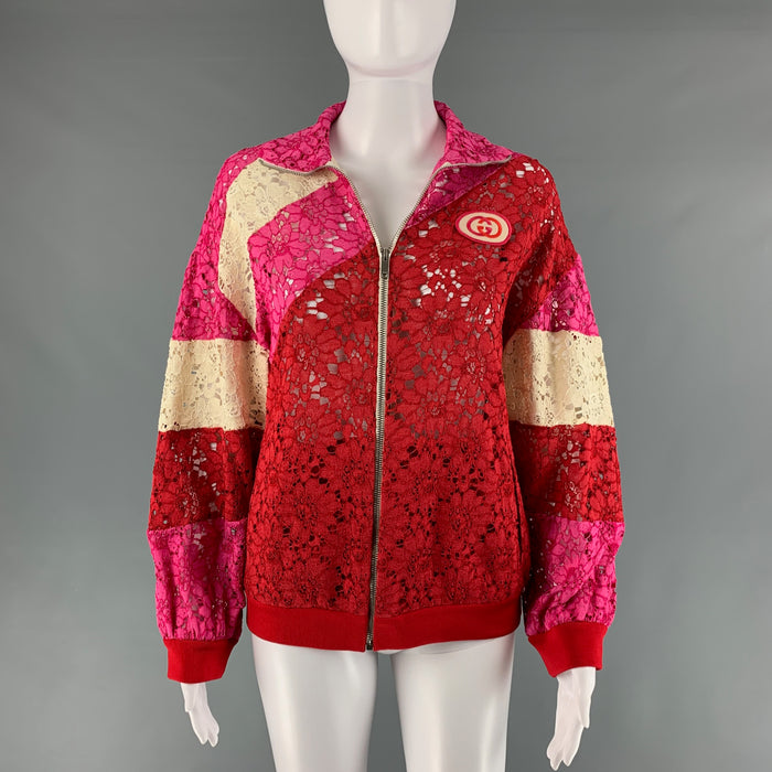 GUCCI Size XXS Red Pink Viscose Color Block Jacket