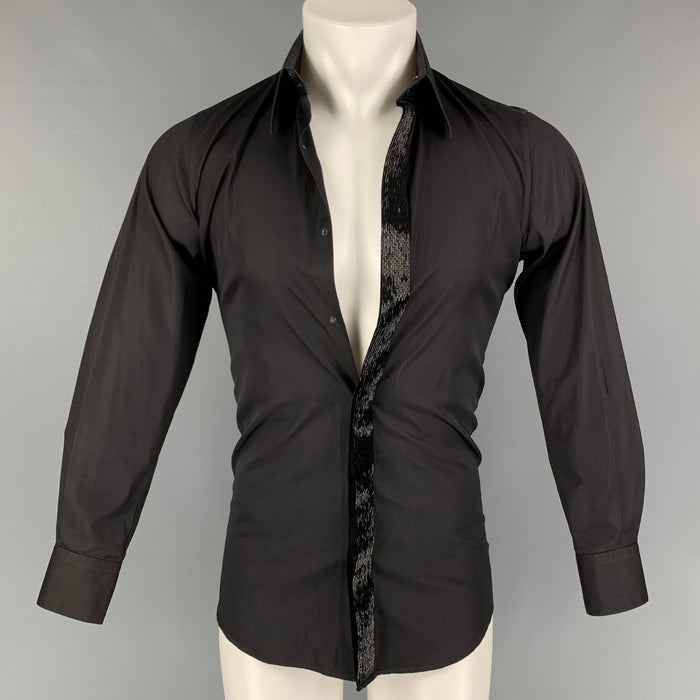 THIERRY MUGLER Size XS Black Cotton Hidden Placket Long Sleeve Shirt