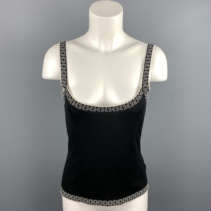CAROLINA HERRERA Size M Black Knitted Silk Camisole Top