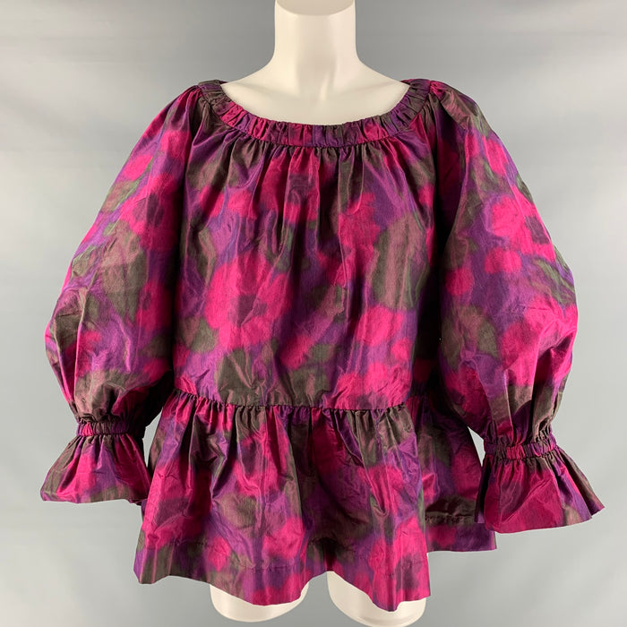 MARC JACOBS Size 12 Purple Pink Silk Print Flared Blouse