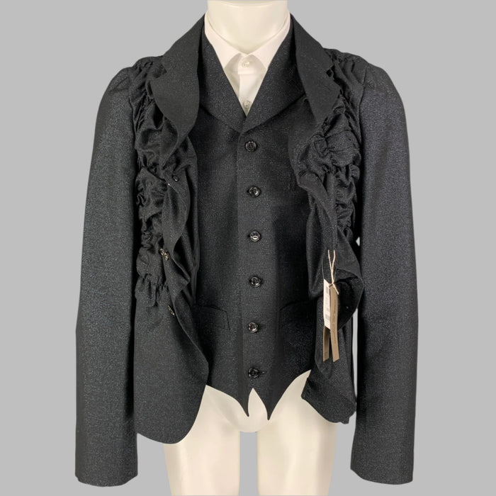 COMME des GARCONS HOMME PLUS SS 19 Size L Black Blue Metallic Ruched Sport Coat