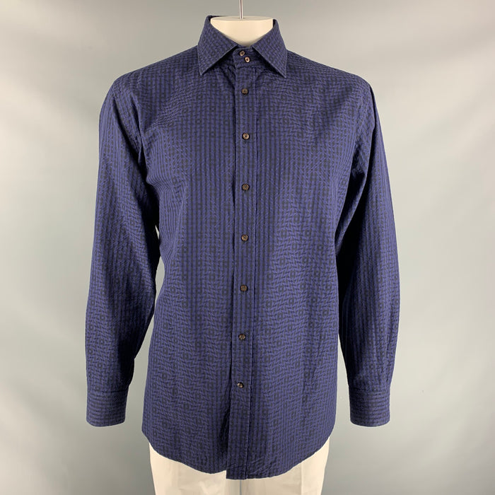 ETRO Size XL Purple & Black Pattern Cotton Button Up Long Sleeve Shirt