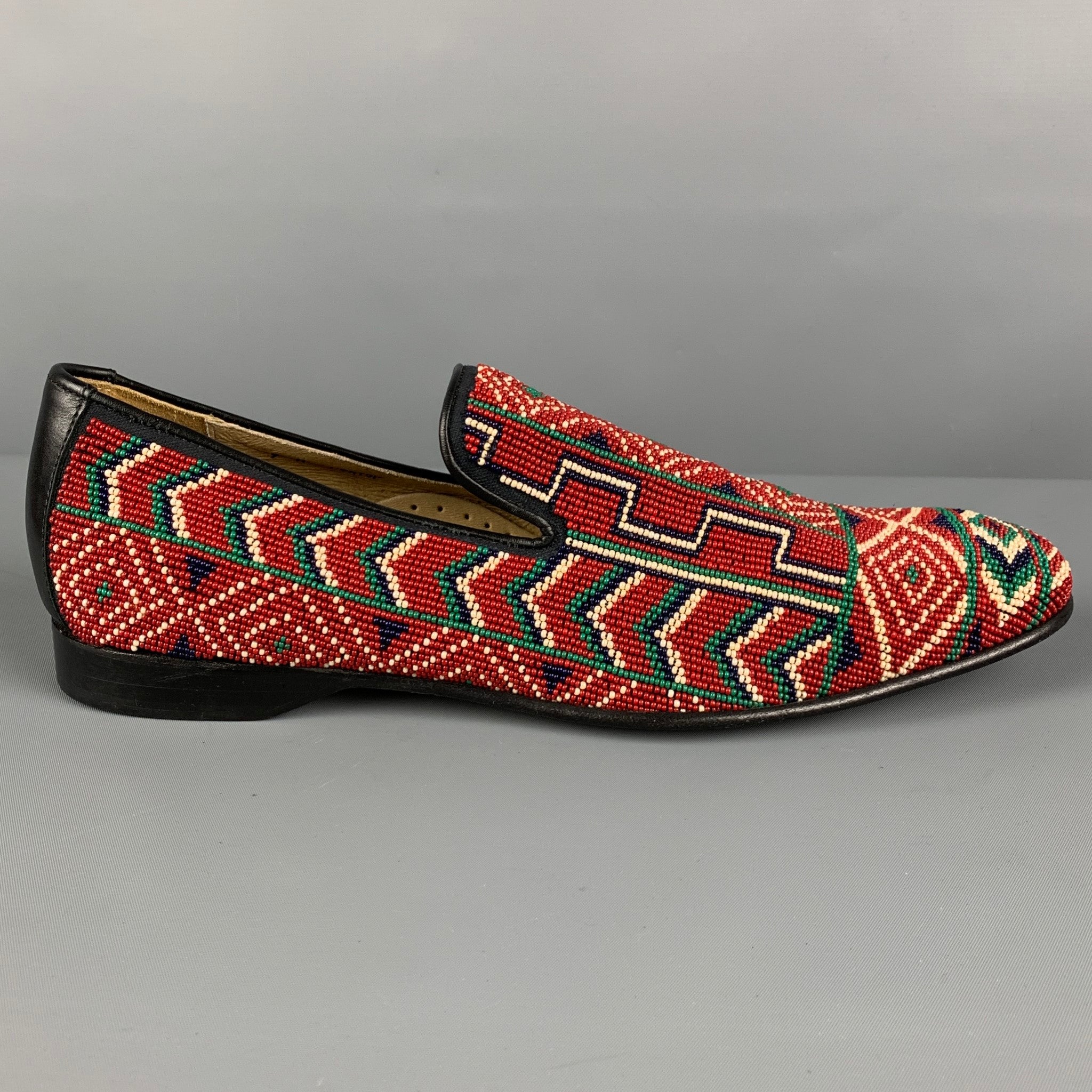 Donald J. Pliner Black Leather Slip-On Loafers with Red Beaded Pattern size 10 Donald Pliner Glass Beaded Black and White | Mercari main image 4