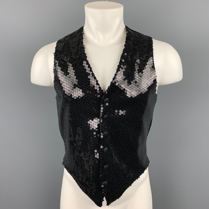 MOSCHINO Size 38 Black Sequined Polyester / Acetate Snaps Vest