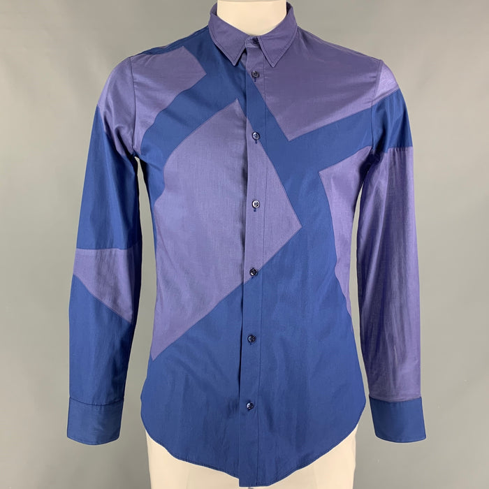ALEXANDER MCQUEEN Size L Blue Purple Color Block Cotton Short Sleeve Shirt