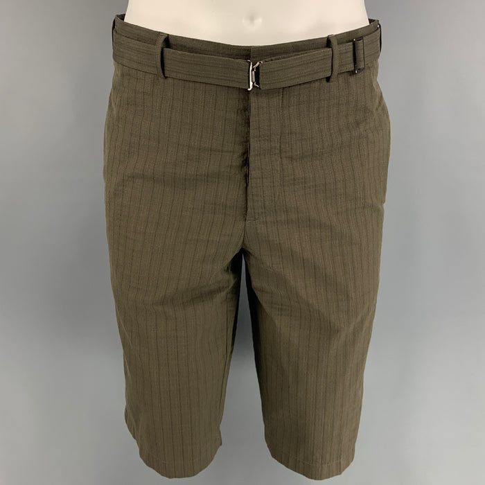 PRADA Size 32 Olive Textured Cotton Blend Button Fly Shorts