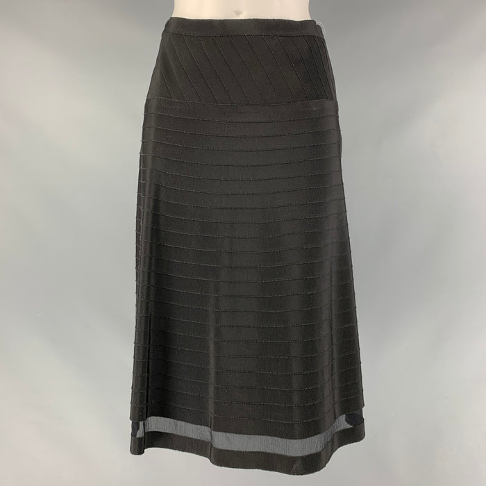 PRADA Size 2 Black Viscose & Cotton Textured A-Line Skirt