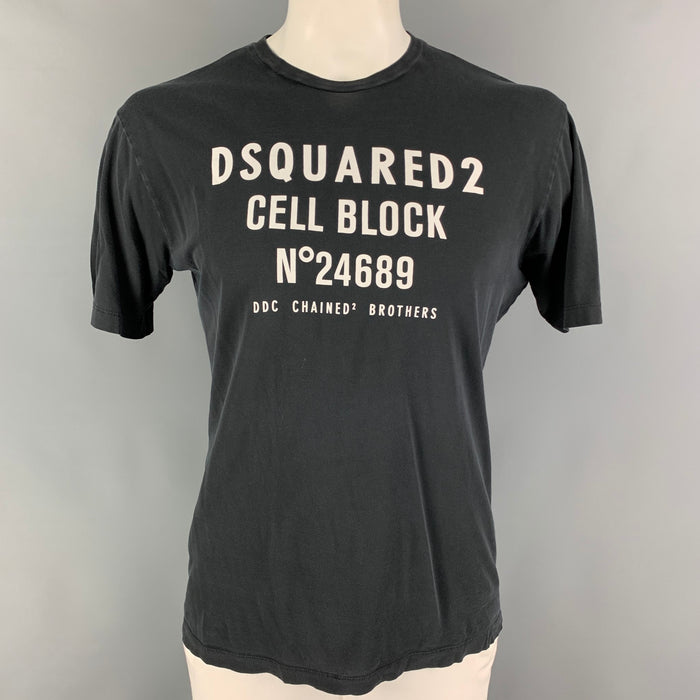 DSQUARED2 Size L Black White Graphic Crew-Neck T-shirt