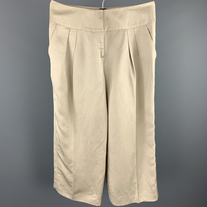 OSCAR DE LA RENTA Size 8 Beige Linen Blend Wide Leg Dress Pants