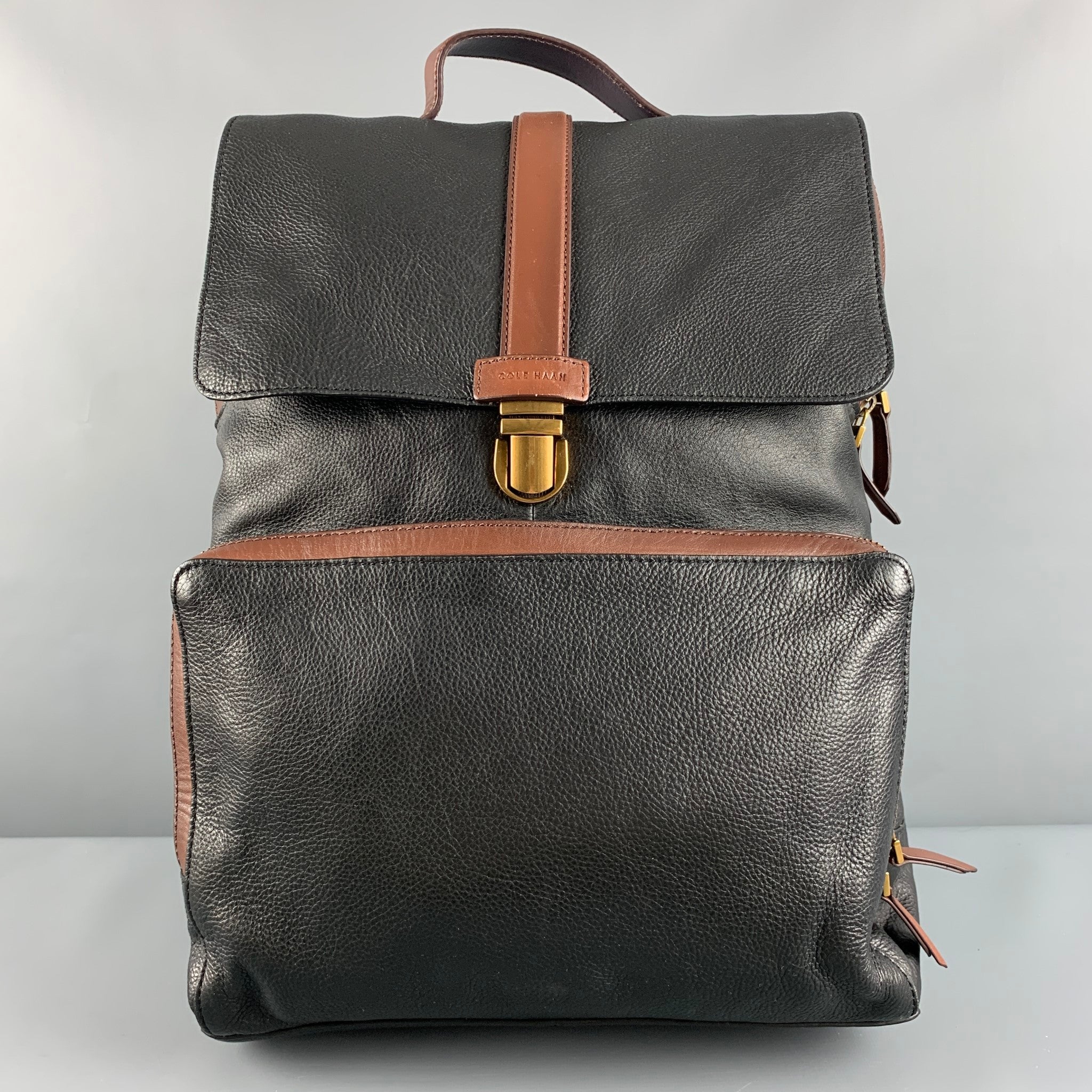 cole haan mens leather backpack COLE HAAN Black Brown Leather Backpack Bags – Sui Generis Designer Consignment