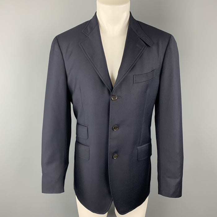 ETRO Size 40 Navy Solid Wool Notch Tab Lapel Sport Coat