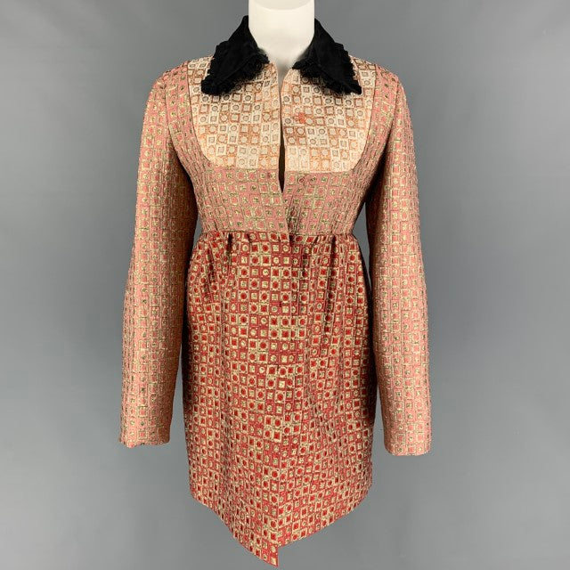 MIU MIU Size 6 Pink Red Gold Acetate Blend Textured Coat