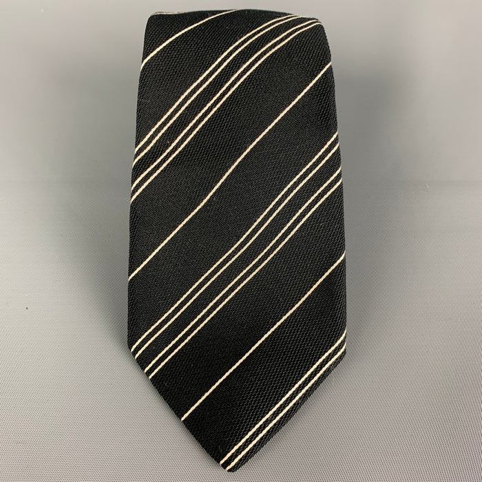 RALPH LAUREN Black Label Black White Diagonal Stripe Silk Neck Tie