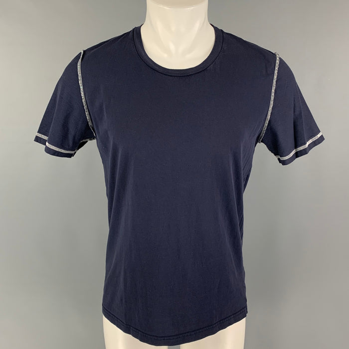 MAISON MARGIELA Size M Navy White Contrast Stitch Cotton Crew-Neck T-shirt