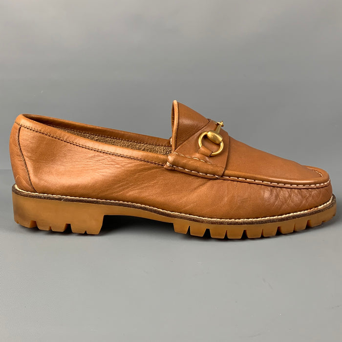GUCCI Size 8.5 Tan Leather Horsebit Slip On Loafers