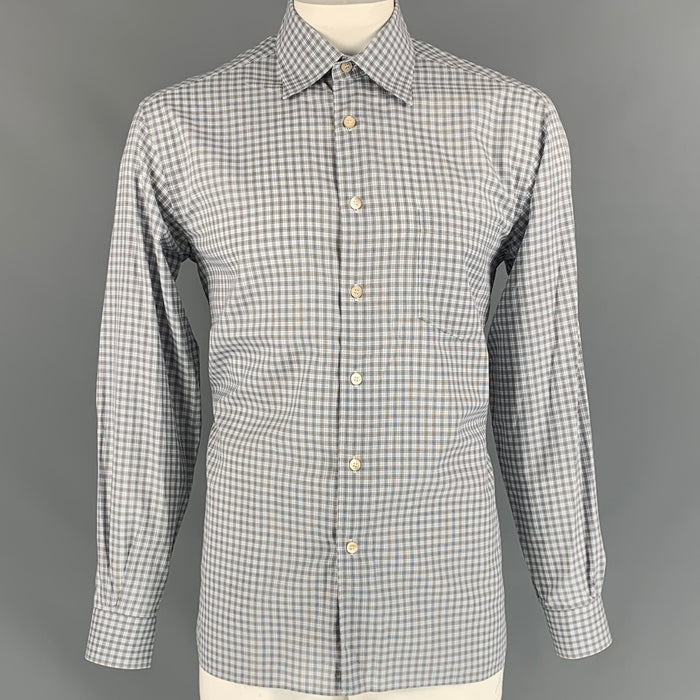 ERMENEGILDO ZEGNA Size L Blue & Brown Plaid Cotton Button Down Long Sleeve Shirt