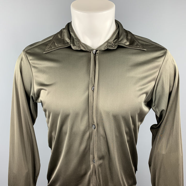 Vintage KATHARINE HAMNETT Size S Olive Polyamide Button Up Long Sleeve Shirt