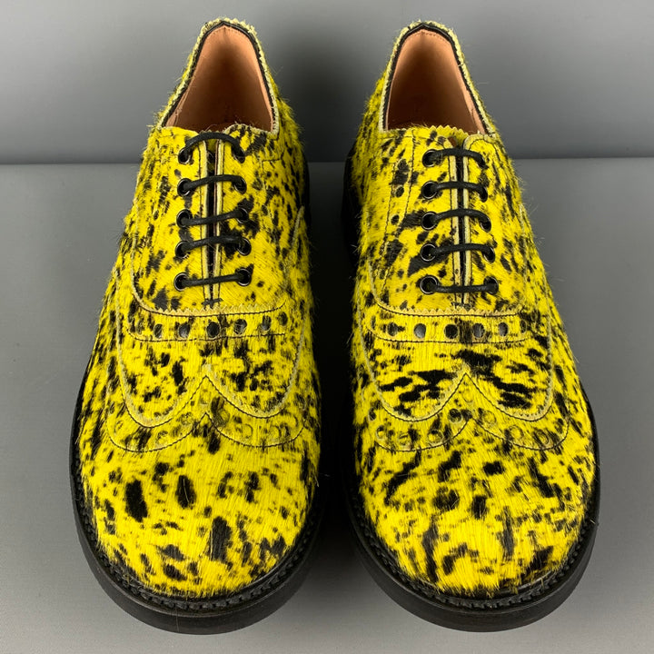 ECKHAUS LATTA x GRENSON Size 10 Yellow Black Animal Print Leather Wingtip Lace Up Shoes