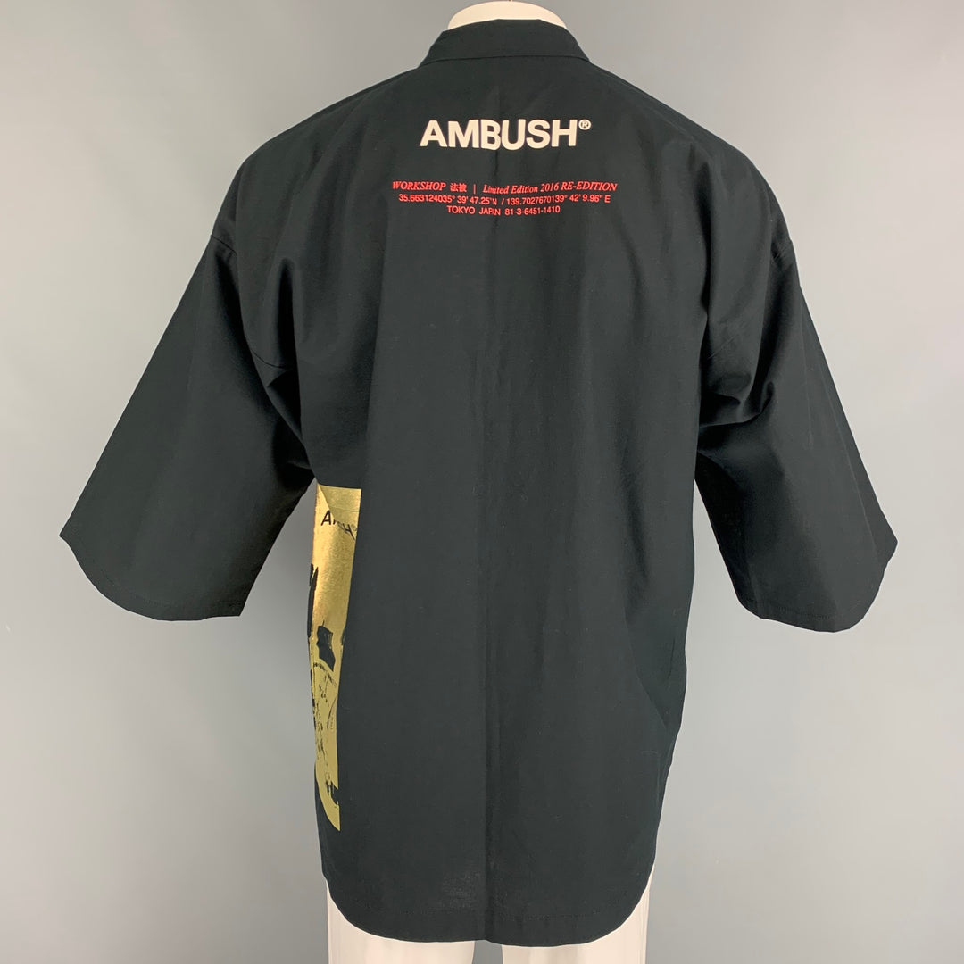 AMBUSH Talla L Chaqueta kimono de algodón con gráfico dorado negro