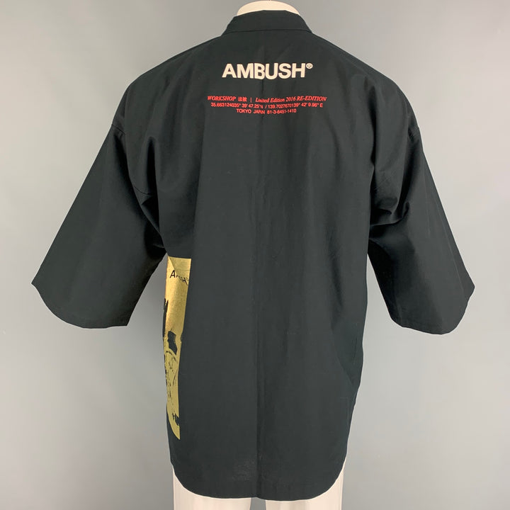 AMBUSH Talla L Chaqueta kimono de algodón con gráfico dorado negro