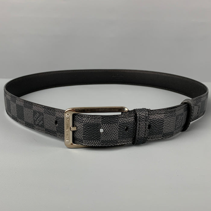 LOUIS VUITTON Size 36 Black Grey Damier Leather Belt